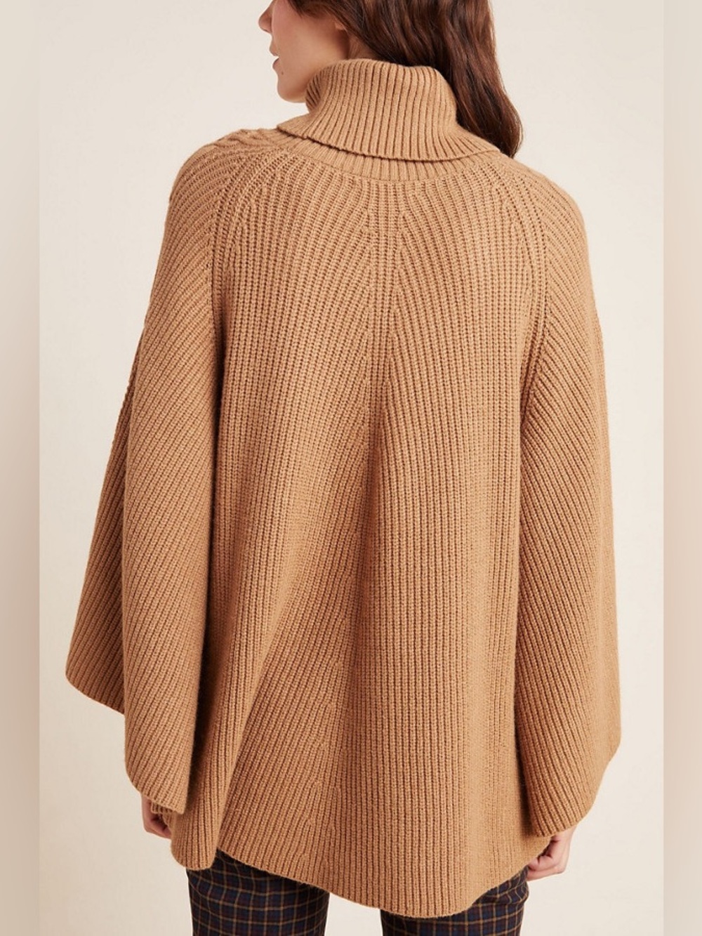 Anthropologie Kali Poncho Sweater Honey Ribbed Turtleneck Poncho Size XS/S - Picture 2 of 10